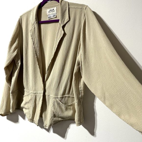 Flax By Jeanne Engelhart Beige Topper Jacket Lagenlook Size S Notch Collar - Picture 8 of 8